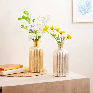 Fluted Glass Vase With Metallic Finish