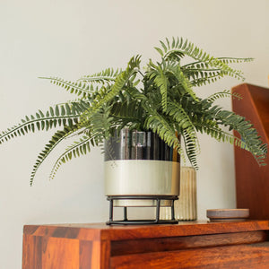 Evergreen Duo: Metal Planter & Artificial Potted Fern