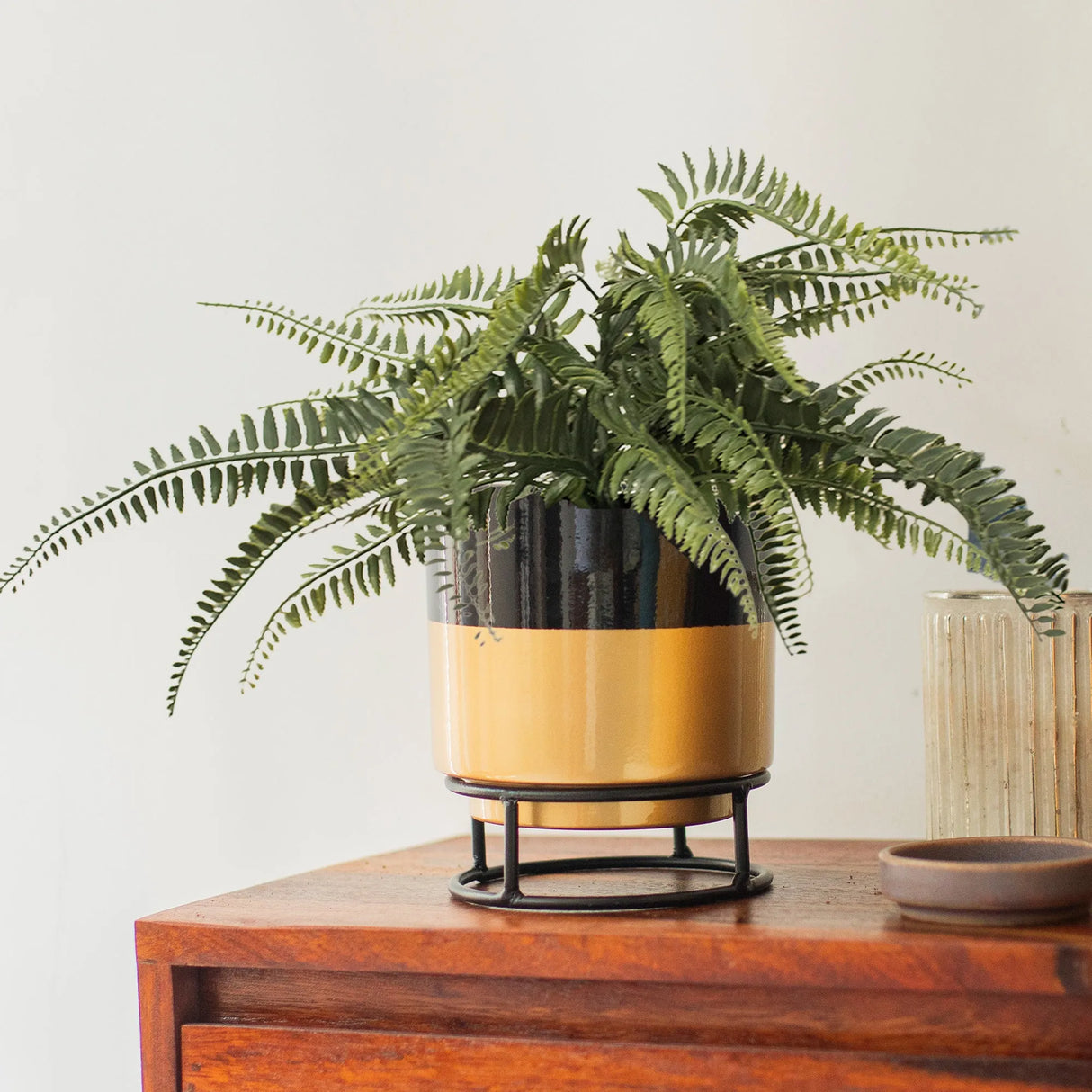 Evergreen Duo: Metal Planter & Artificial Potted Fern