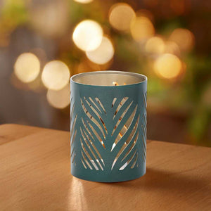 Green and gold candle holder for festive decor