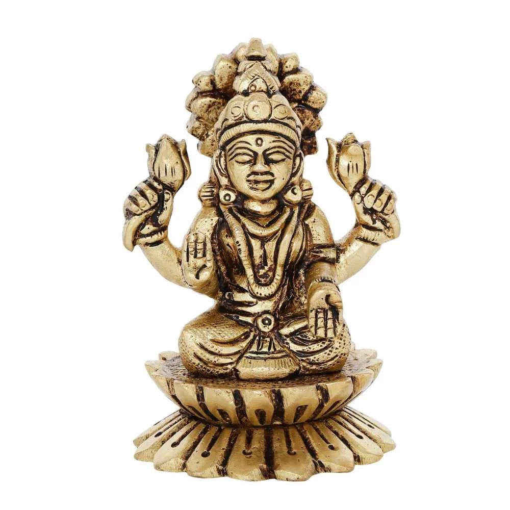 Brass Kamal Lakshmi & Ganesh idol |  Pure Brass | Antique Finish