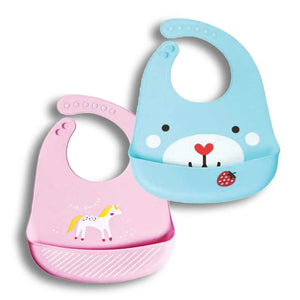 Baby Waterproof Silicone Bib with Pocket | Set of 2