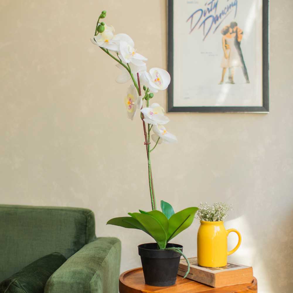 Artificial White Orchid Potted Plant