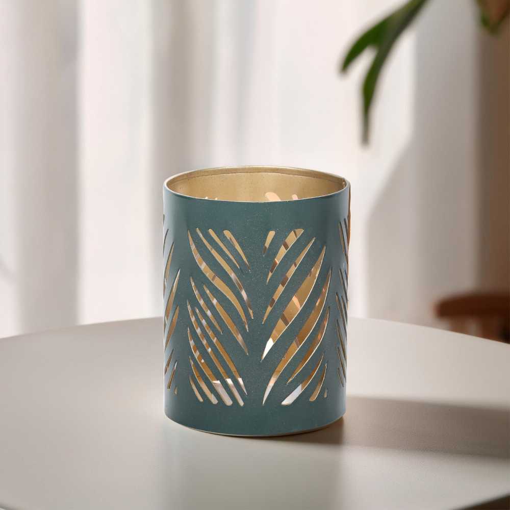 Green and gold candle holder