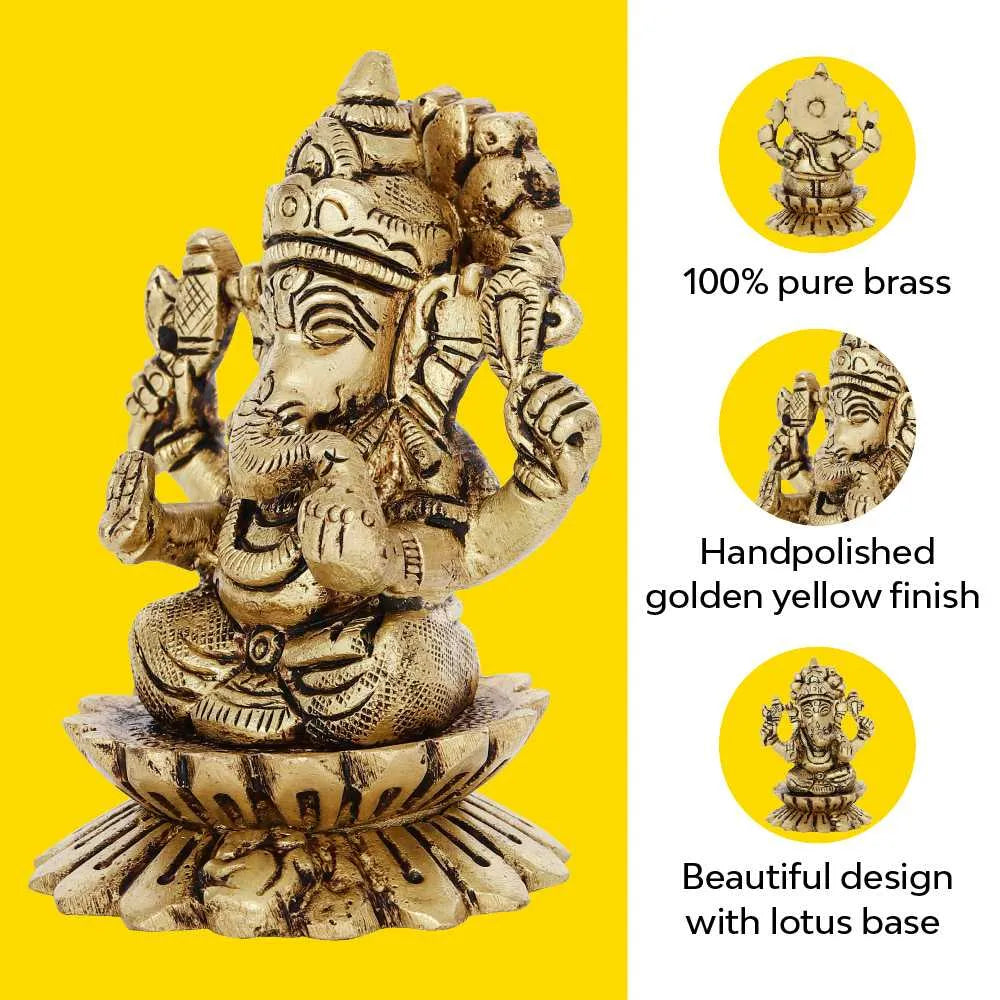 Kamal Ganesh Idol | Pure Brass | Antique Finish