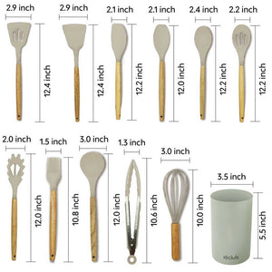 Cream silicone spatula set with wooden handle 