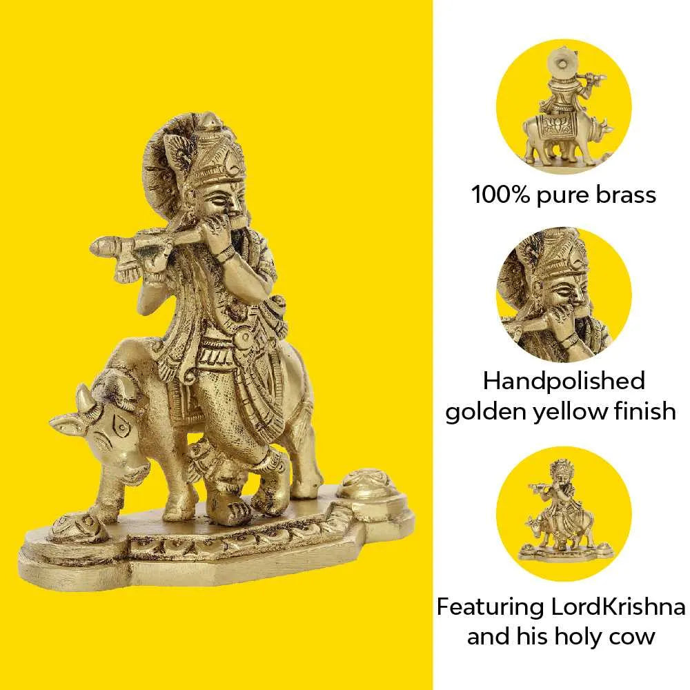 Shri Krishna Kamadhenu Idol | Pure Bras | Antique Finish