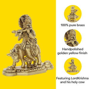 Shri Krishna Kamadhenu Idol | Pure Bras | Antique Finish