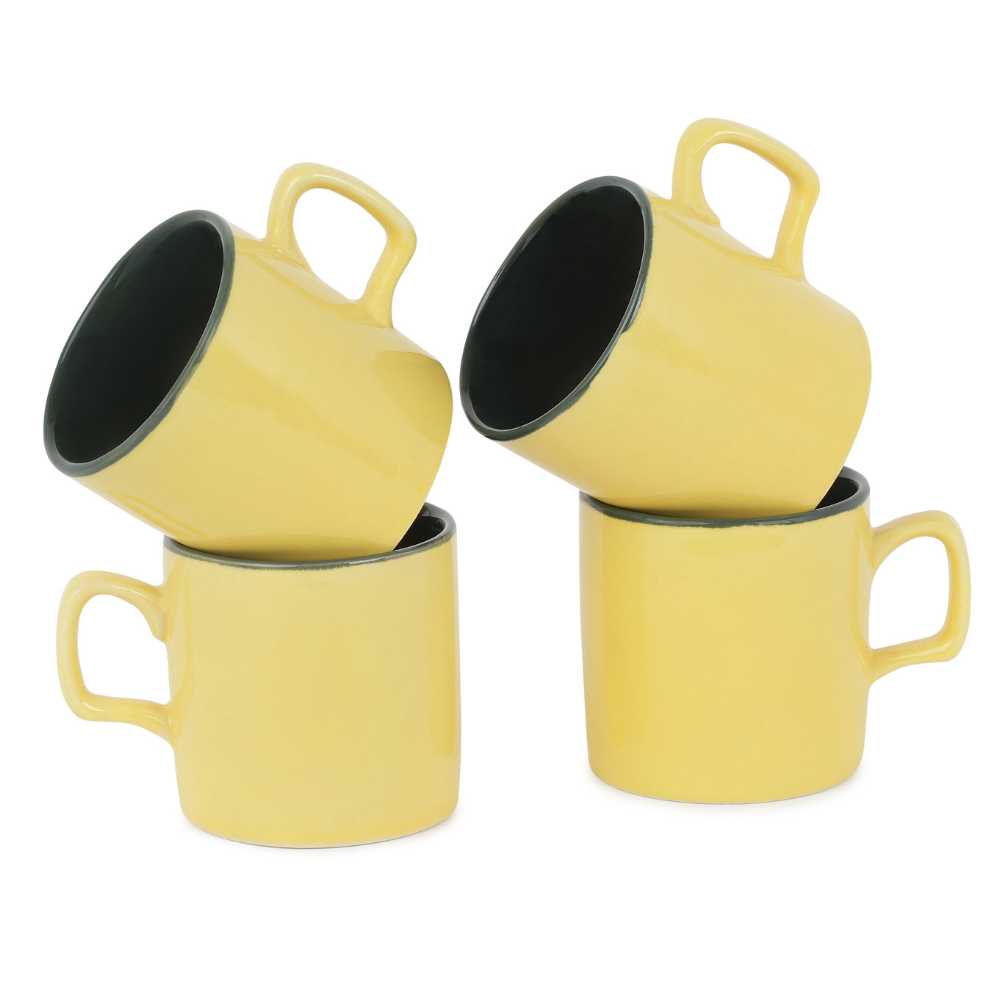 yellow ceramic coffee mug set