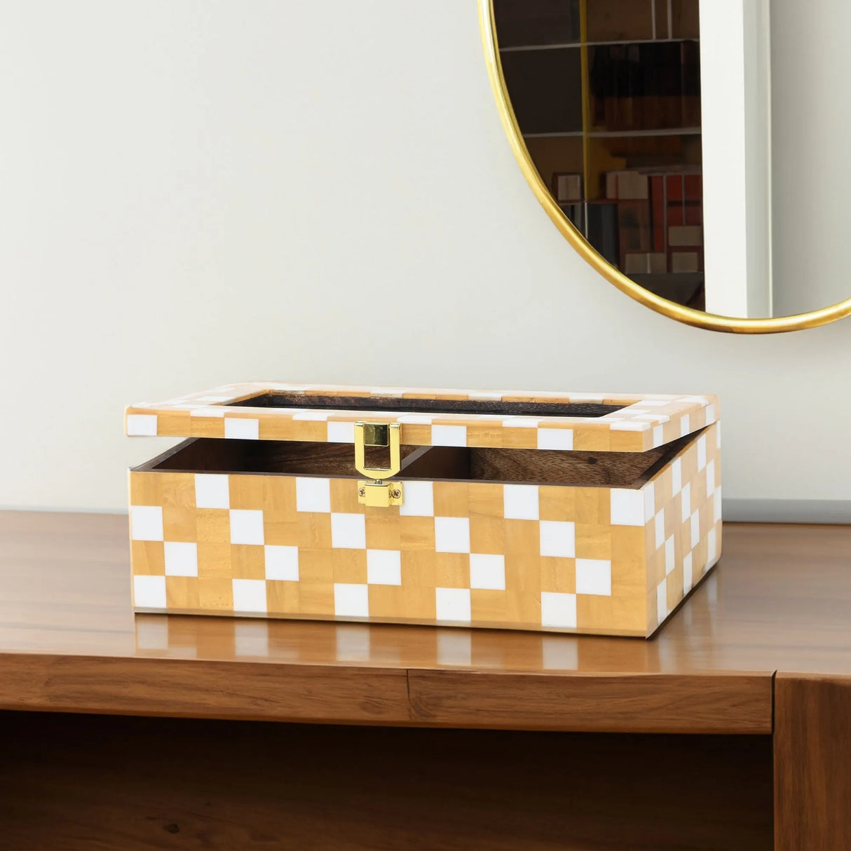 Checkered Pattern Decorative Storage Box with Lock | Set of 2