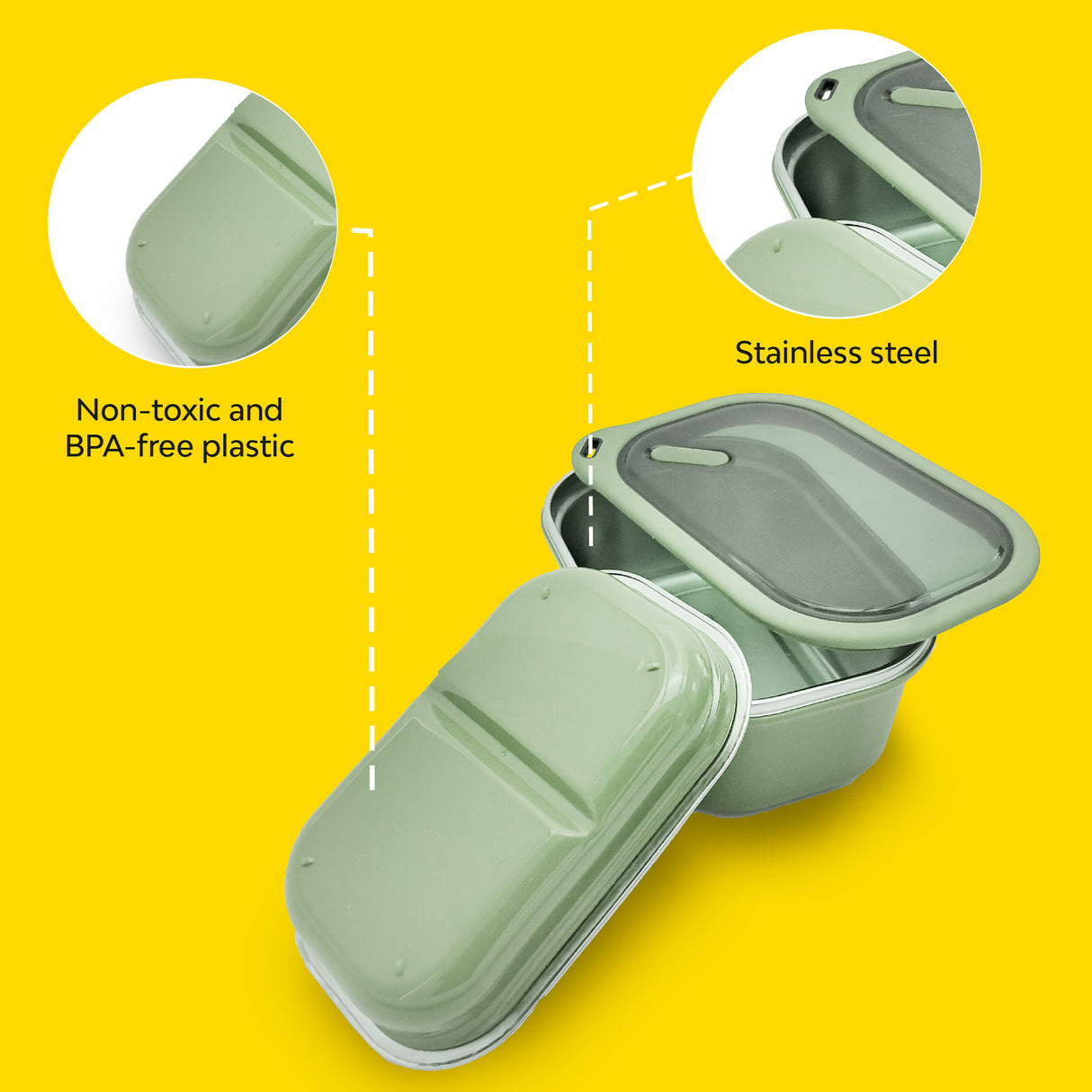 2 layer stainless steel lunchbox with BPA free plastic 