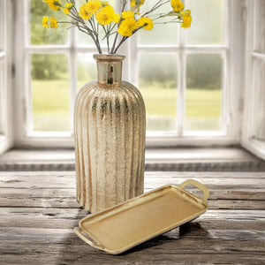 Golden Metal Tray with Glass Vase