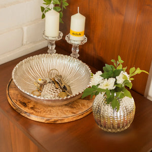 Silver Decorative Bowl with Small Hammered Vase