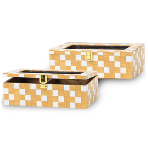 Checkered Pattern Decorative Storage Box with Lock | Set of 2