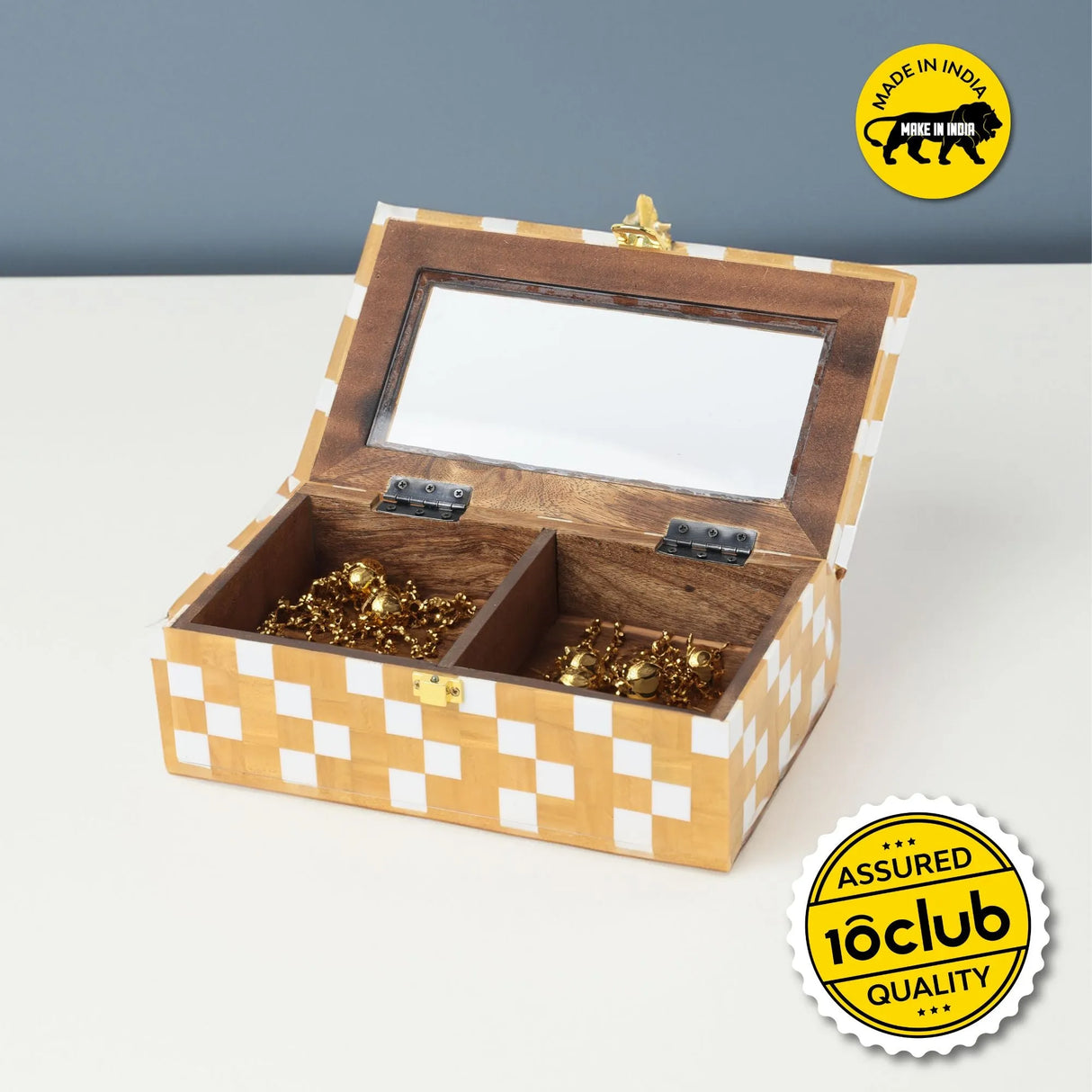 Checkered Pattern Decorative Storage Box with Lock | Set of 2