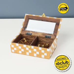 Checkered Pattern Decorative Storage Box with Lock | Set of 2