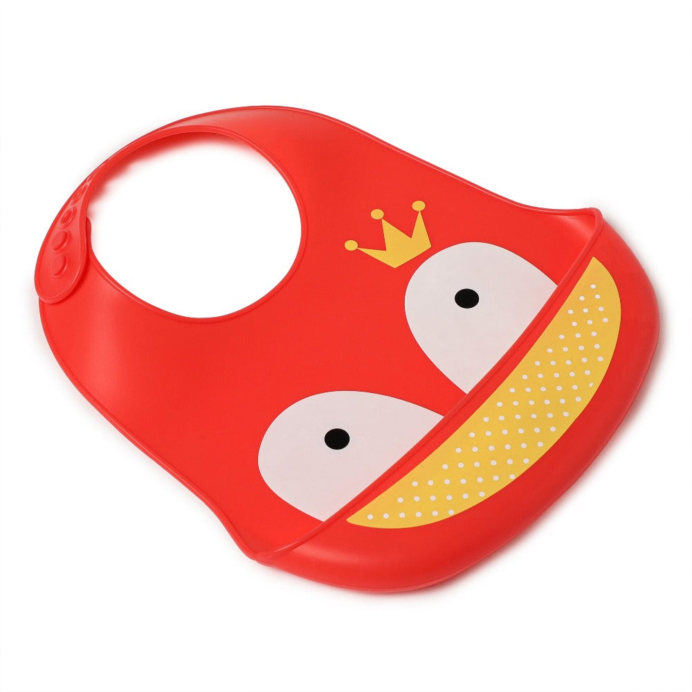 red and yellow silicone baby bib with catcher 