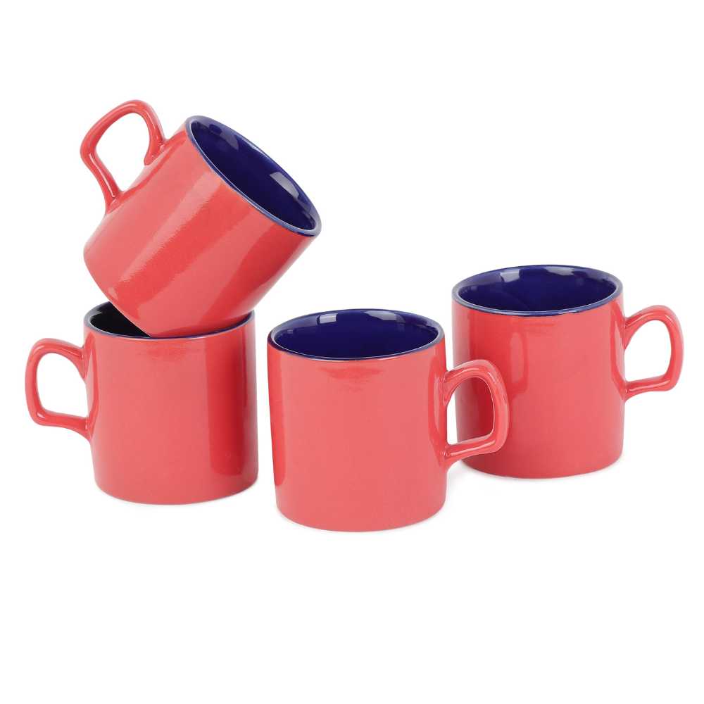 set of 4 coffee mugs in red and blue