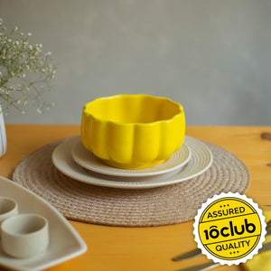 Yellow scalloped serving bowl 
