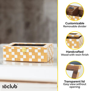 Checkered Pattern Decorative Storage Box with Lock | Set of 2