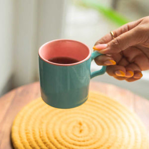 light blue and pink coffee mug