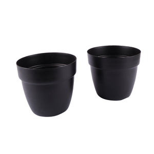 Black pots in gold plant stand