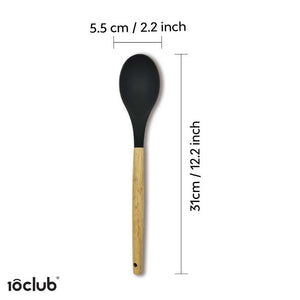 silicone spoon with wooden handle and measurements