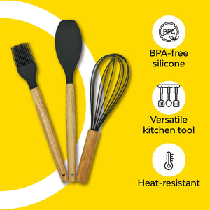 Silicone and wooden kitchen tool set of 3 