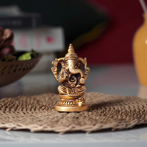 Shakti Ganesha Brass Idol | 100% Pure Brass | Antique Finish