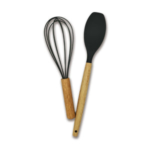 silicone and wooden whisk and spatula combo 