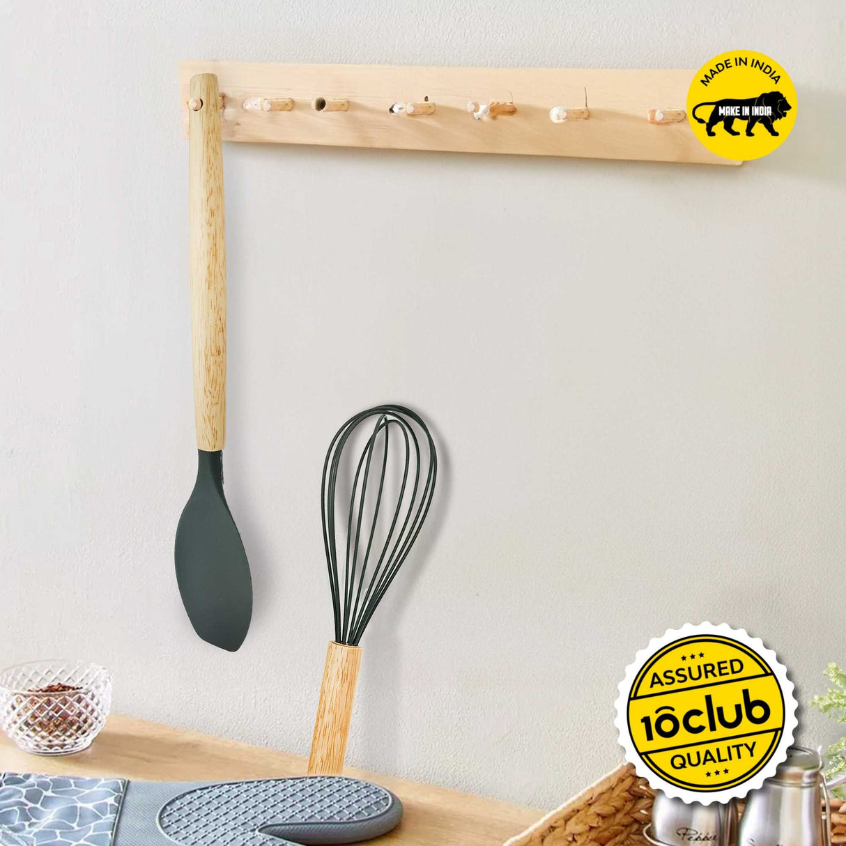 silicone whisk and spatula with wooden handle 