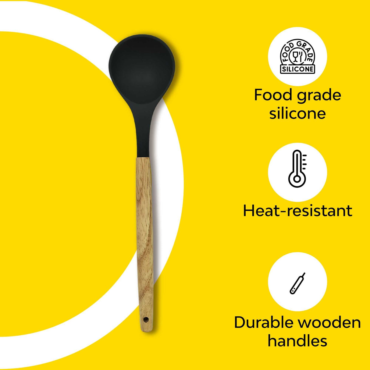 food grade silicone ladle with wooden handle 