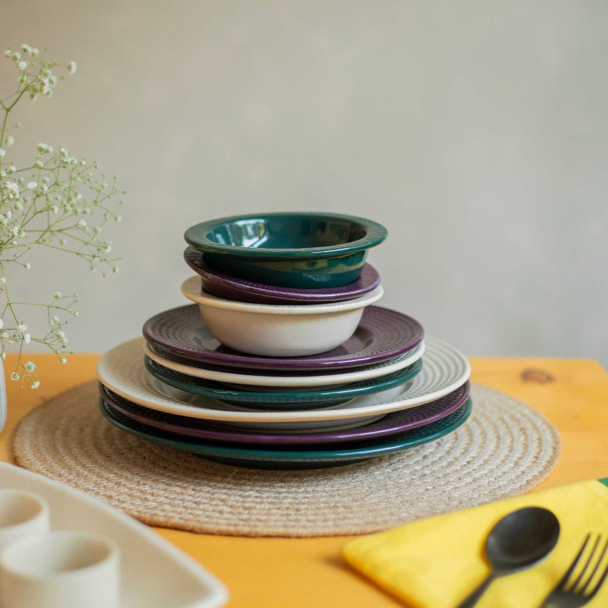 Stack of ceramic bowls and plates