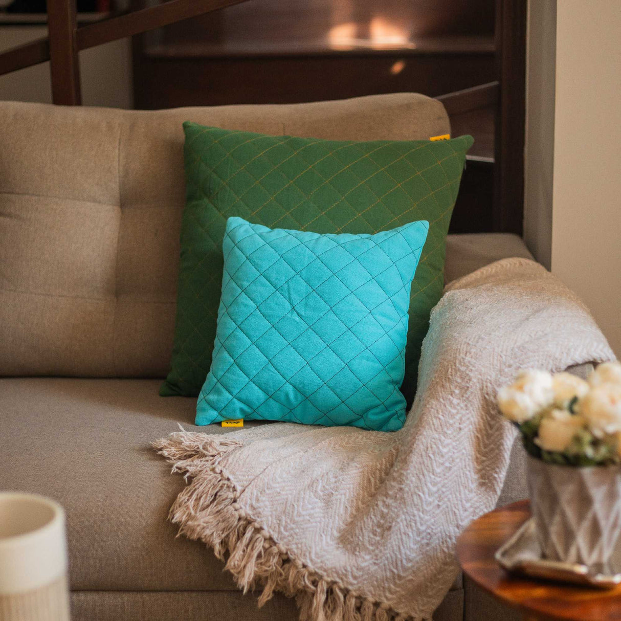 Green and blue cushion for decor