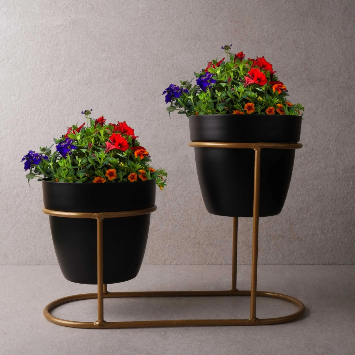 Dual Stand with 2 Black Planters