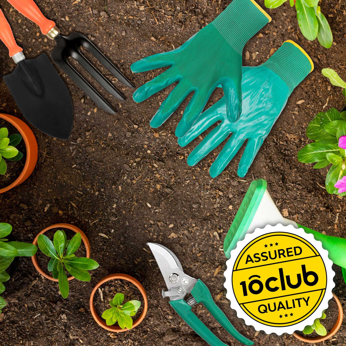 Garden tools with gloves