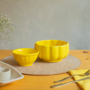 Yellow scalloped serving bowl  gloss finish