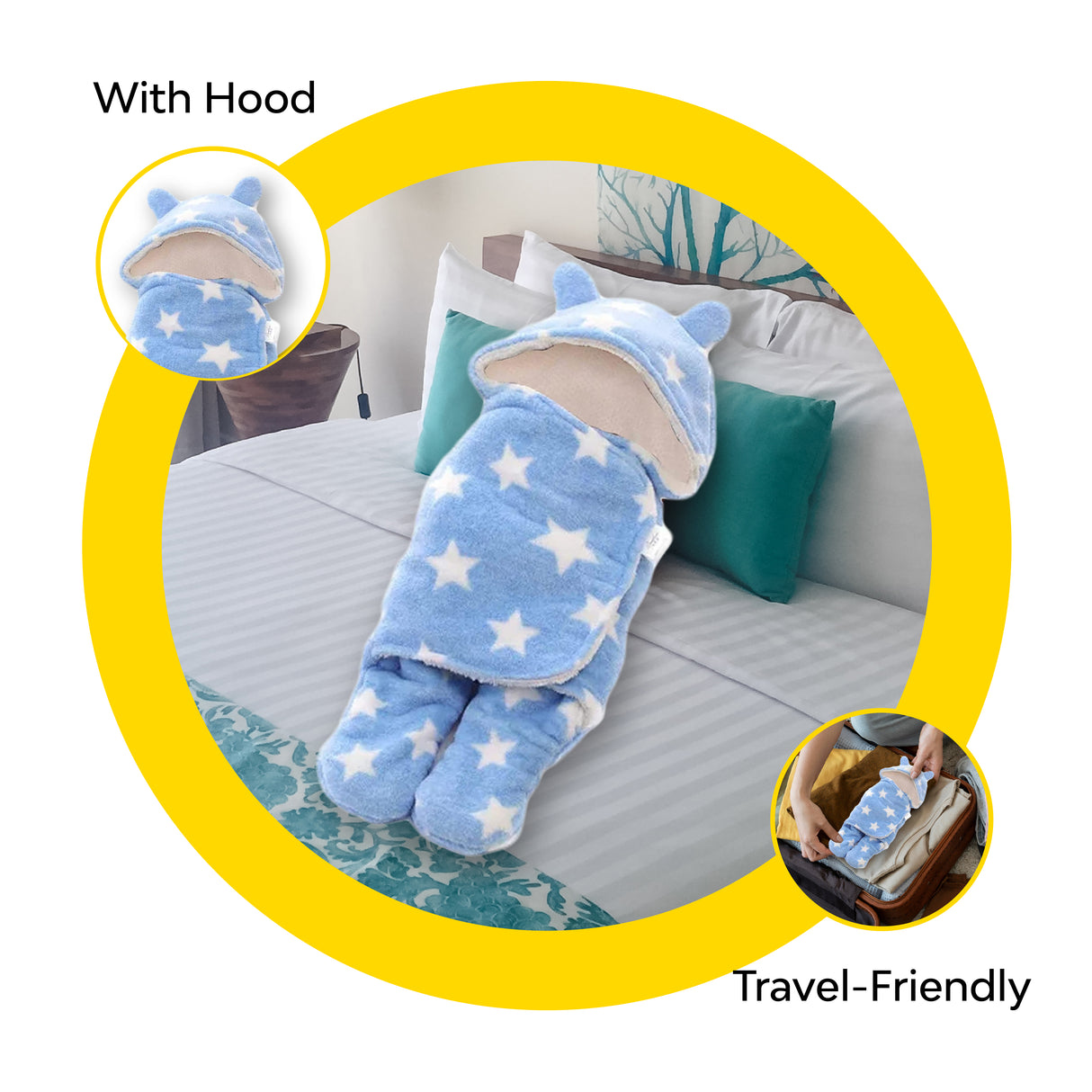 Blanket swaddle for baby with hood