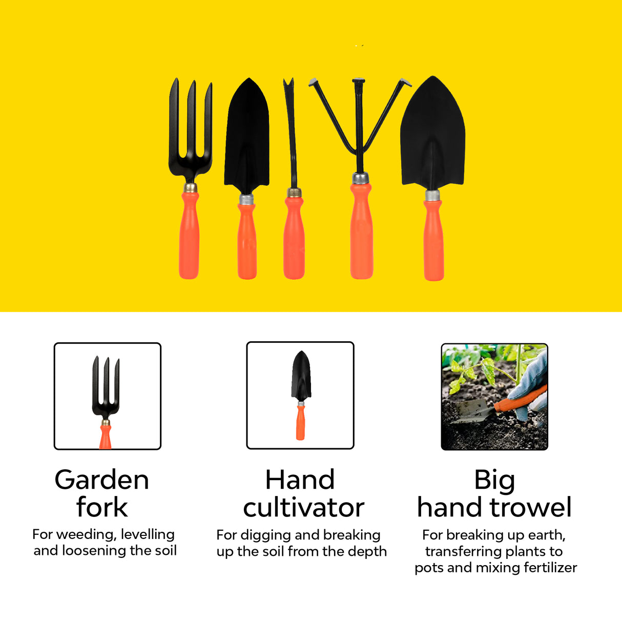 Fork, cultivator and trowel comb