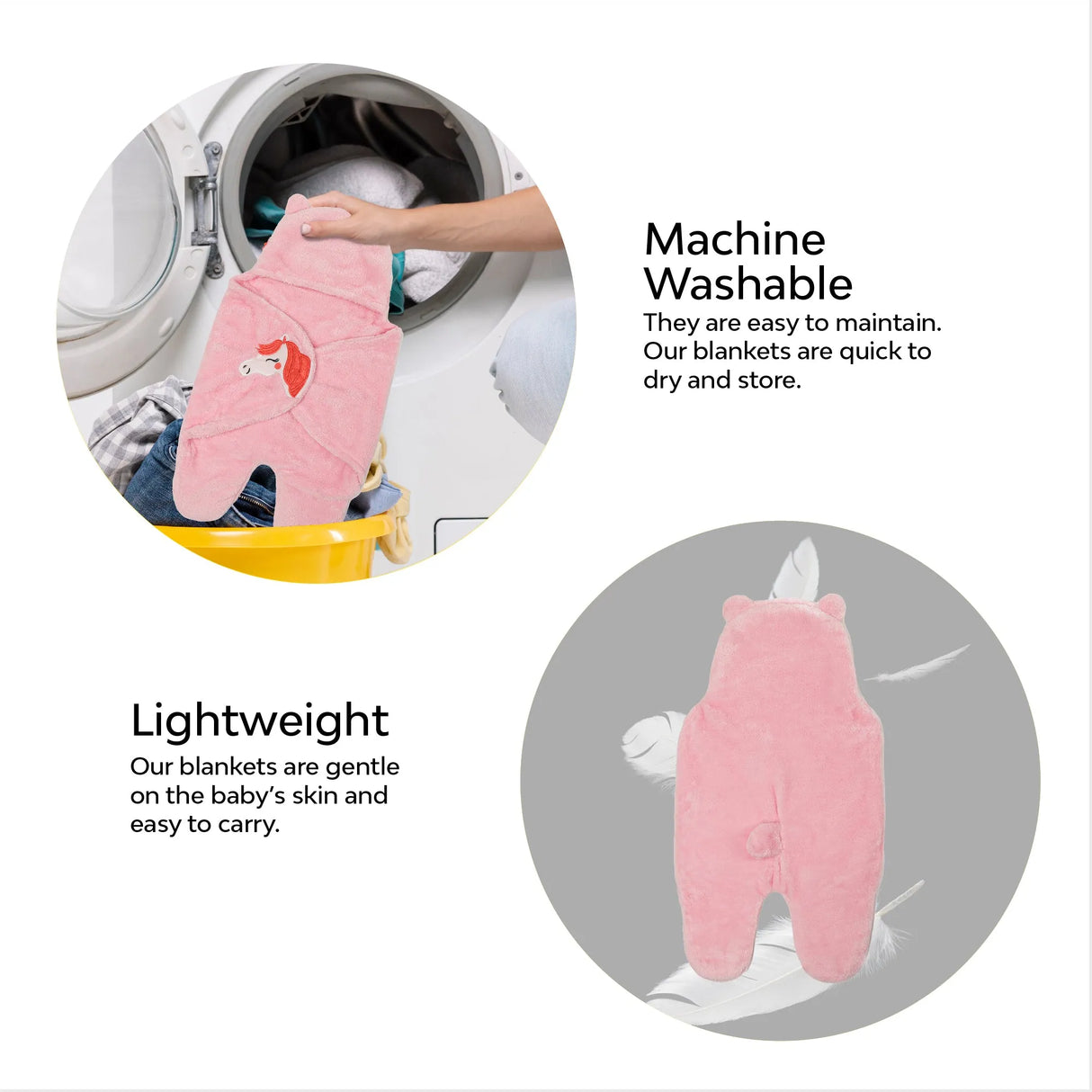 3-in-1 Unicorn Hooded Baby Blanket Wrapper with Velcro lock