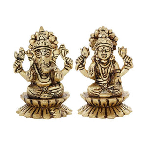 Brass Kamal Lakshmi & Ganesh idol |  Pure Brass | Antique Finish