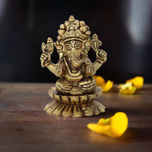 Brass Ganesh on lotus idol