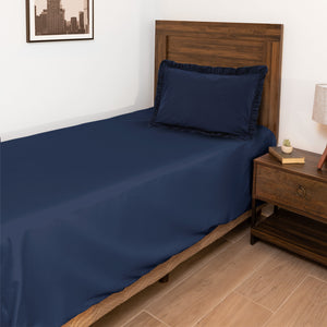 Blue single bedsheet with frill pillow cover