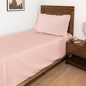 Pastel pink single bedsheet with pillow cover