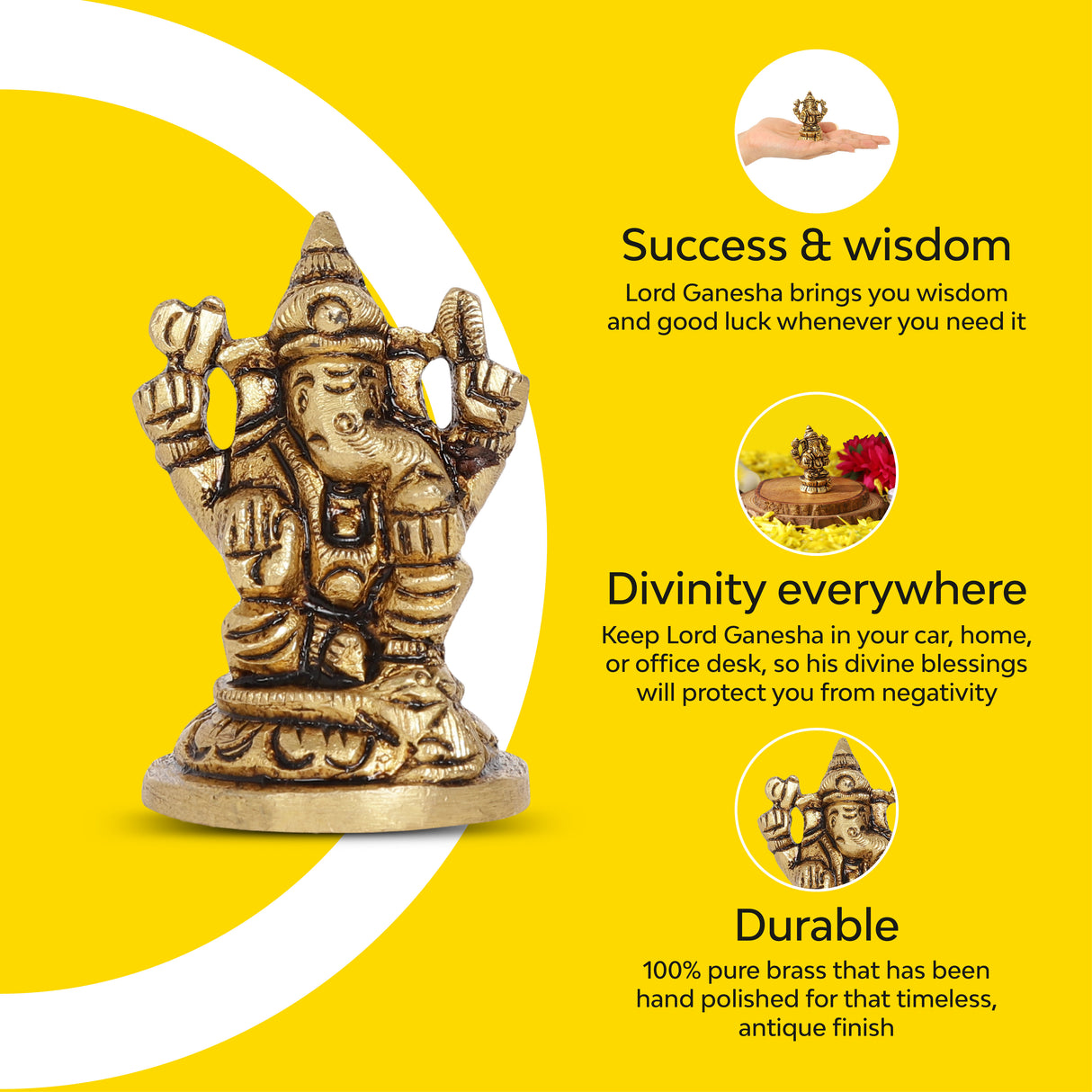 Pure Brass Ganapati idol with gold finish