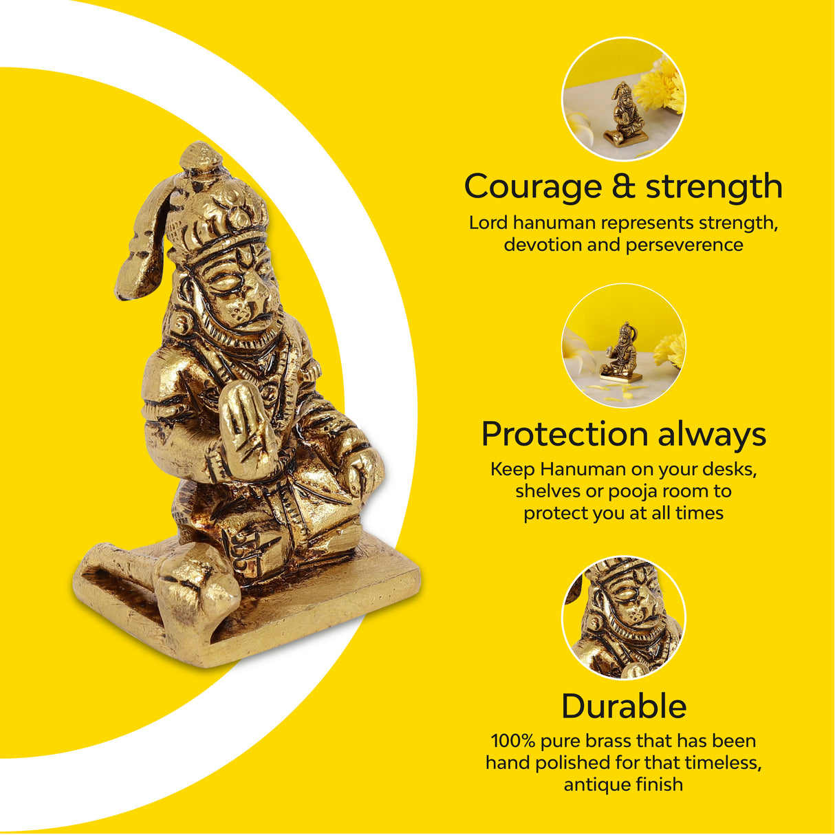 Handcrafted Maharudra Hanuman Brass Idol  100% Pure Brass  Antique Finish