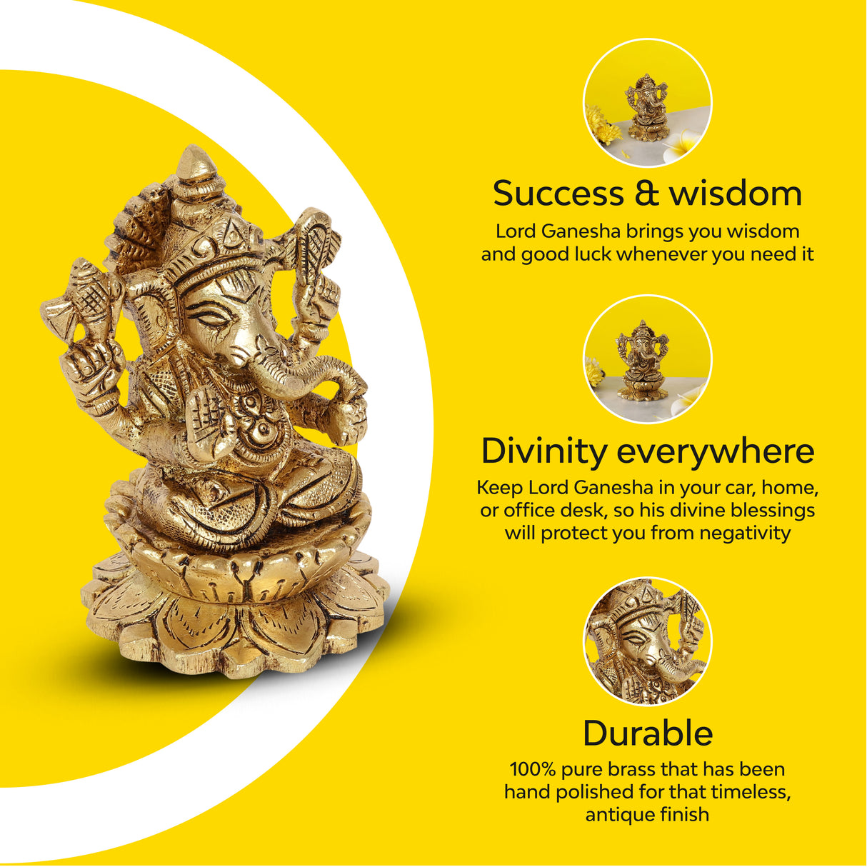 Made in India Lotus Ganesha Brass Idol  100% Pure Brass  Antique Finish