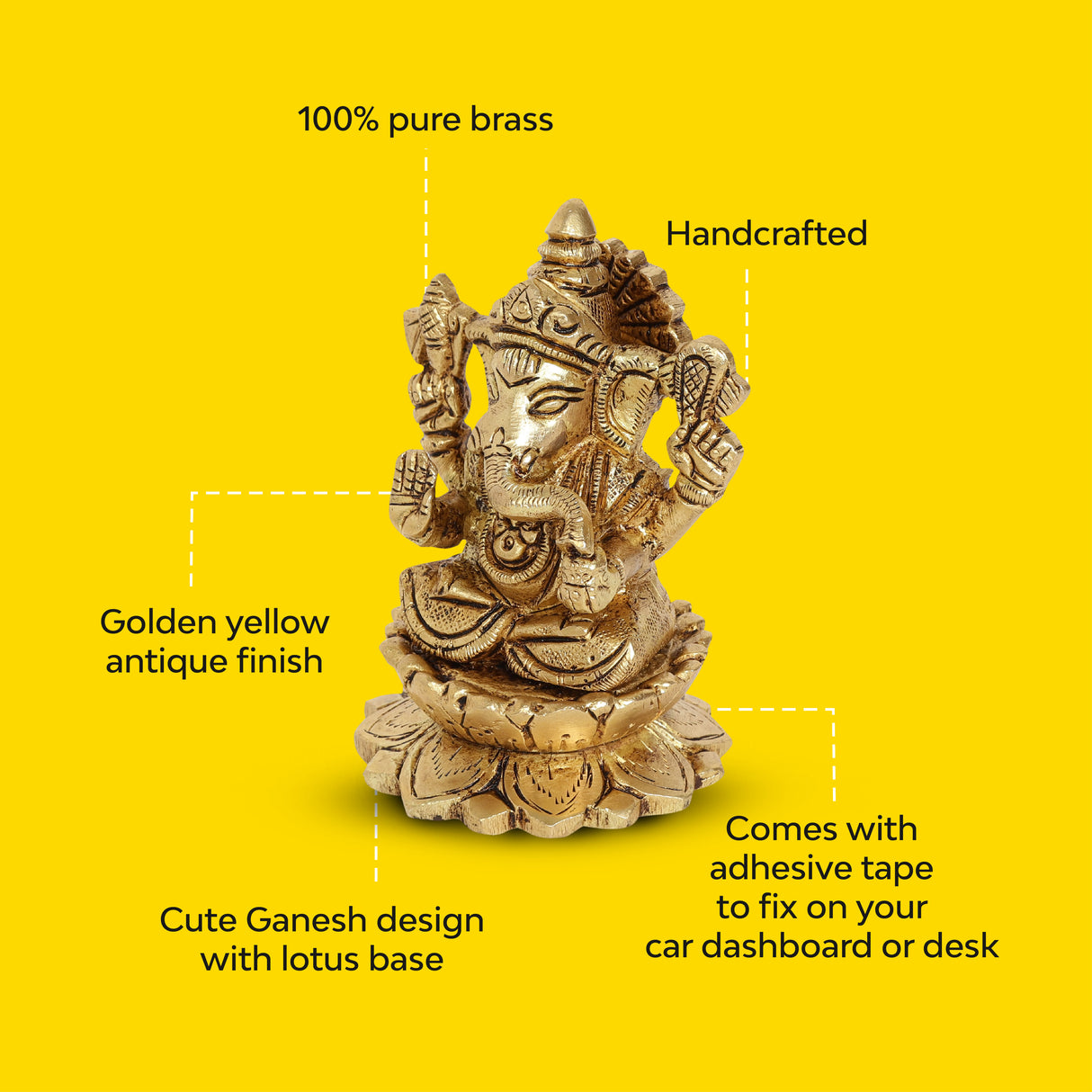 handcrafted Lotus Ganesha Brass Idol  100% Pure Brass  Antique Finish 