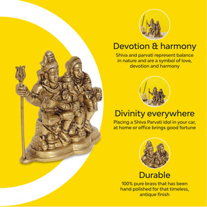 Shiva Parvati Brass Idol |  Pure Brass | Antique Finish