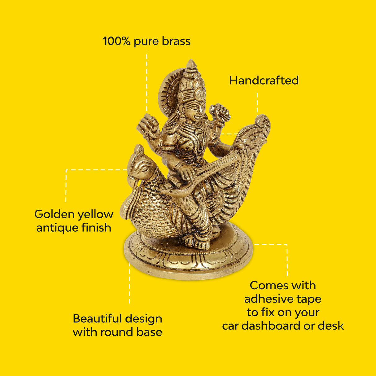 Durable Ma Saraswati Brass Idol  100% Pure Brass  Antique Finish